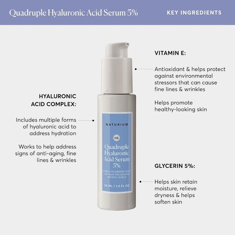 Naturium Quadruple Hyaluronic Acid Serum - Hydrating & Plumping Anti-Aging Face Serum, 1 oz