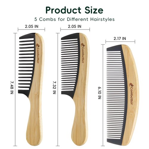 Bamboo Detangling Comb, Anti Static Comb for Curly, Thick, Think Hair & Beard, Eco-Friendly Durable Bakelite Infused Hair Comb for Women,Men (Wide Tooth with Handle)