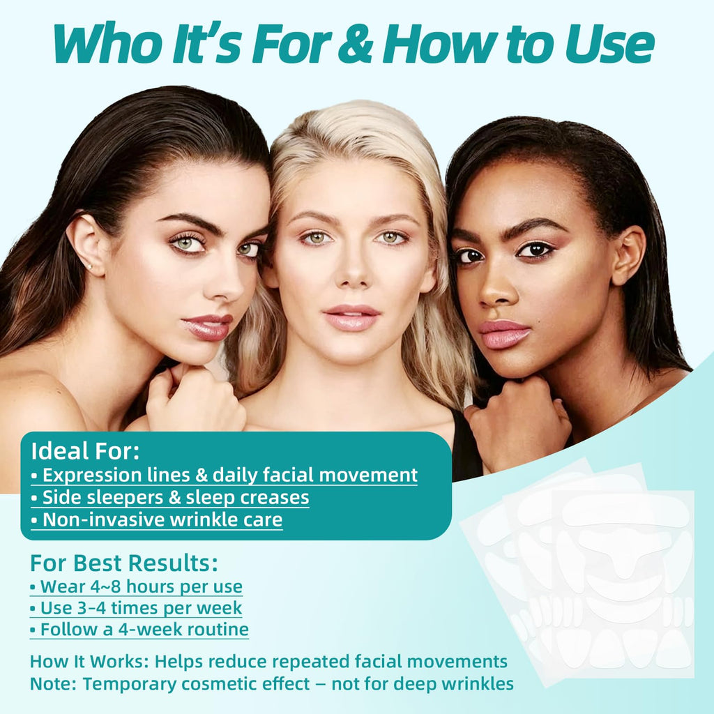 Face Wrinkle Patches Overnight, 208Pcs Wrinkle Tape for Face & Forehead, Anti-Wrinkle Facial Patches for Sleep, Face Tape for Wrinkles, Forehead & Smile Lines Patches, Comfortable Stay-On Design