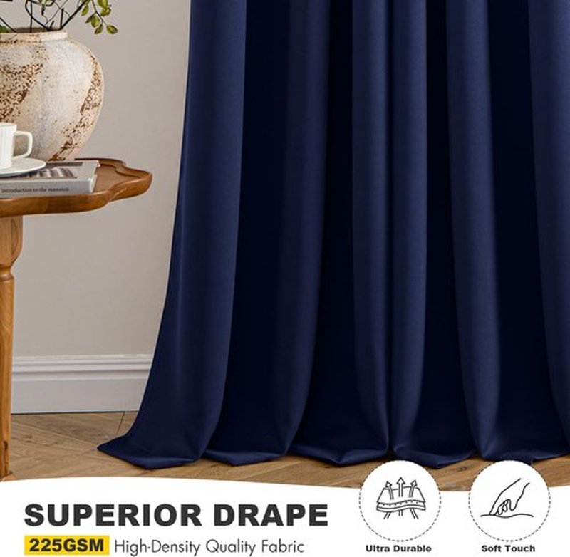 MIULEE Navy Blue Blackout Curtains - Thermal Insulated Room Darkening Drapes | 86-Inch Long, 2 Panels