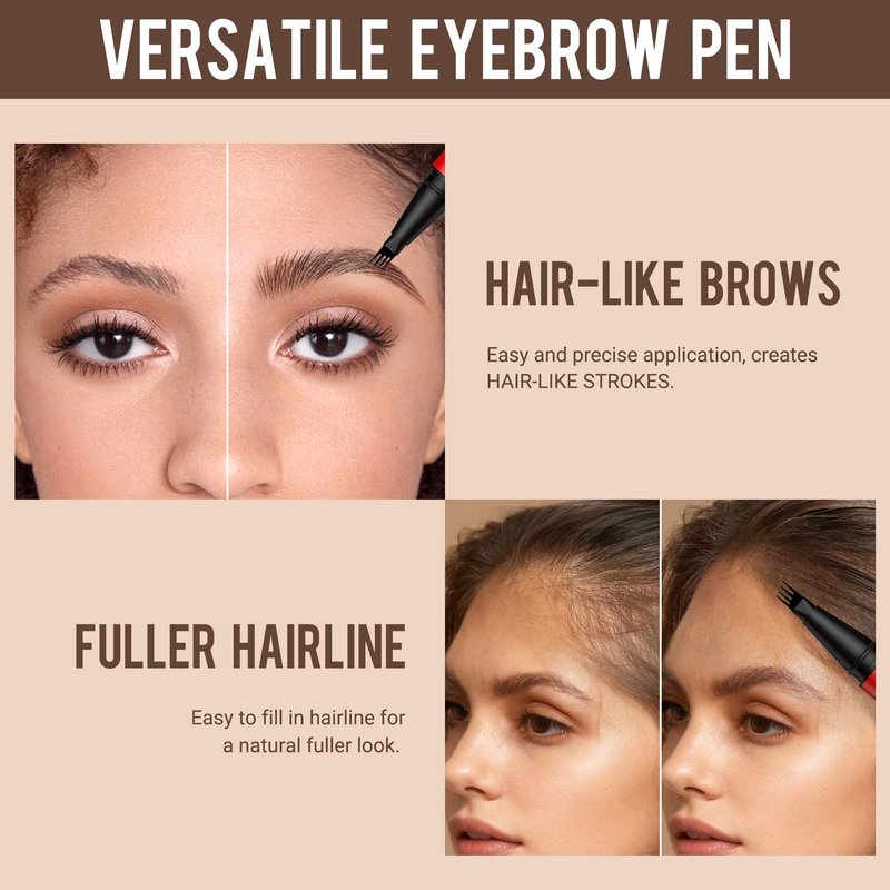 Vevivia Beauty Eyebrow Pencils for Women - Eyebrow Pen 2 Pack, Precise 4-Tip Brow Pencil for Natural-Looking Fuller Brows, Hair-Like Strokes for All Brow Types, Last All-Day Brow Pen, Dark Brown