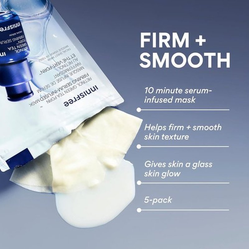 Innisfree Retinol Green Tea PDRNTM Serum Mask - 5 Pack for Firming & Smoothing All Skin Types