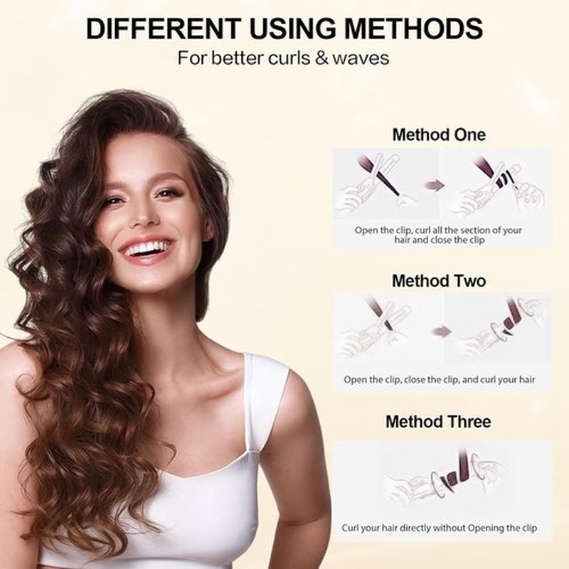 DAN Technology Curling Iron Wand - 1 Inch Tourmaline Ceramic Curler with LCD Display, Fast Heating, Black & Gold