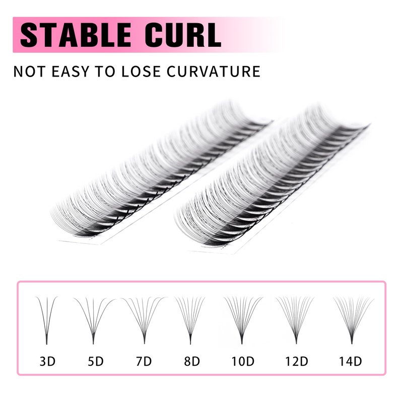 VEYES INC Premade Fans Eyelash Extensions 3D-24D C/D curl Natural & Volume Mixed Length Eyelash Tray, Professional Lash Supplies, Matte Black (8D 0.05 D 9-16mm)