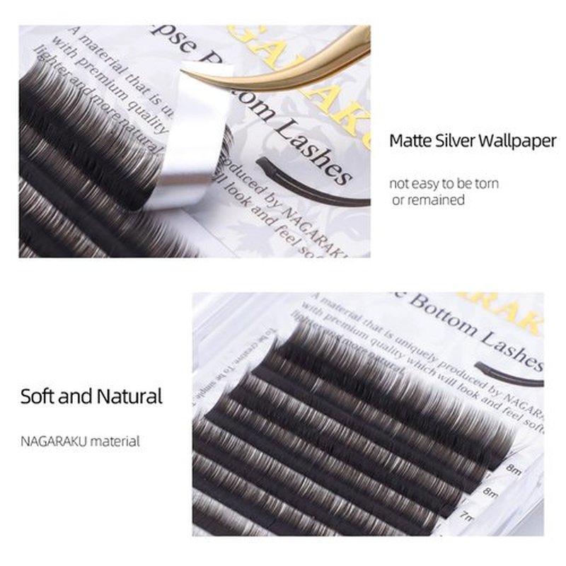 NAGARAKU Bottom Eyelash Extensions Double Tips Flat Ellipse Super Soft Natural Faux Mink Under Lower False Lashes Split Tips Individual Lashes 12 Rows Charcoal Color (0.20mm J Curl 5-8mm Mix Tray)