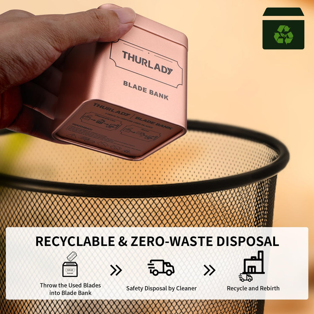 THURLADY Razor Blade Disposal Container, Rose Gold, Large Capacity, Holds Over 500 Blades, Safe & Recyclable