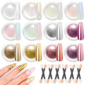LEDSUUEI Chrome Nail Powder - Super Mirror Effect Metallic Holographic Aurora Iridescent Pearlescent Rose Gold White Pearl Chrome Nail Powder for Nails Salon DIY