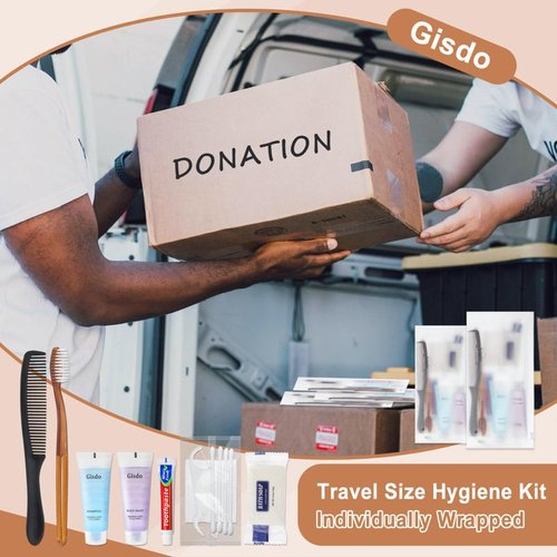 Gisdo 50-Pack Toiletry Kits - Personal Hygiene & Travel Kit for Men, Women & Charity - Disposable, Bulk Homeless Care Package Supplies