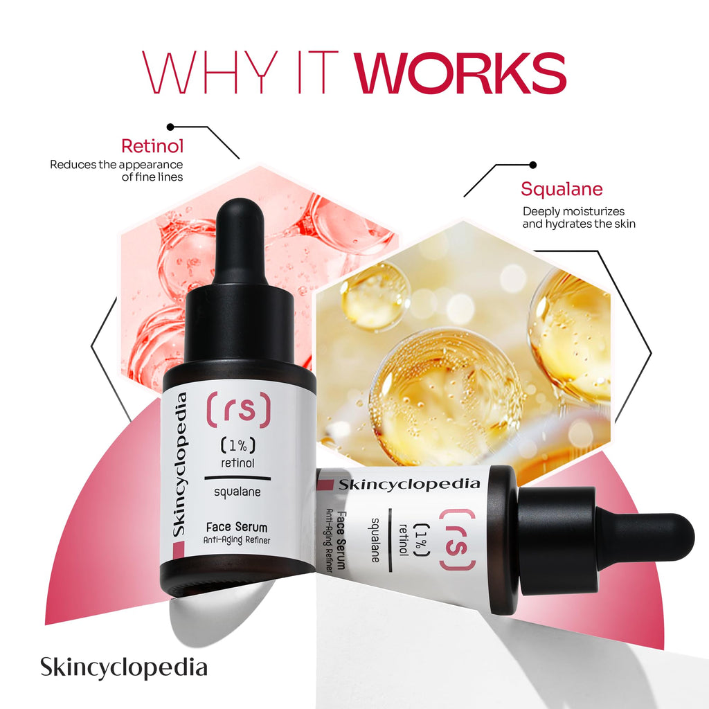 Skincyclopedia Retinol Face Serum, Brightens Skin Tone, Wrinkle & Fine Lines Refinement, Blemish Correction, Luminous Appearance & Smooths Skin