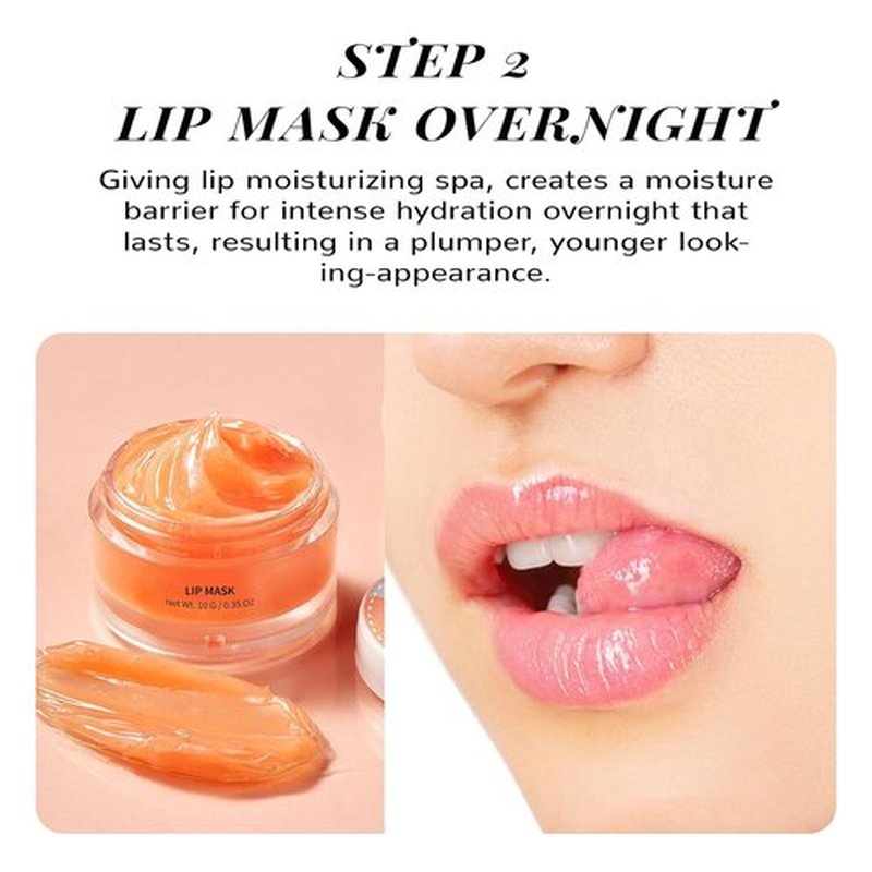ANAI RUI Lip Scrub & Mask Set - Exfoliating Sugar Scrub & Moisturizing Overnight Mask for Dry Lips | Peach