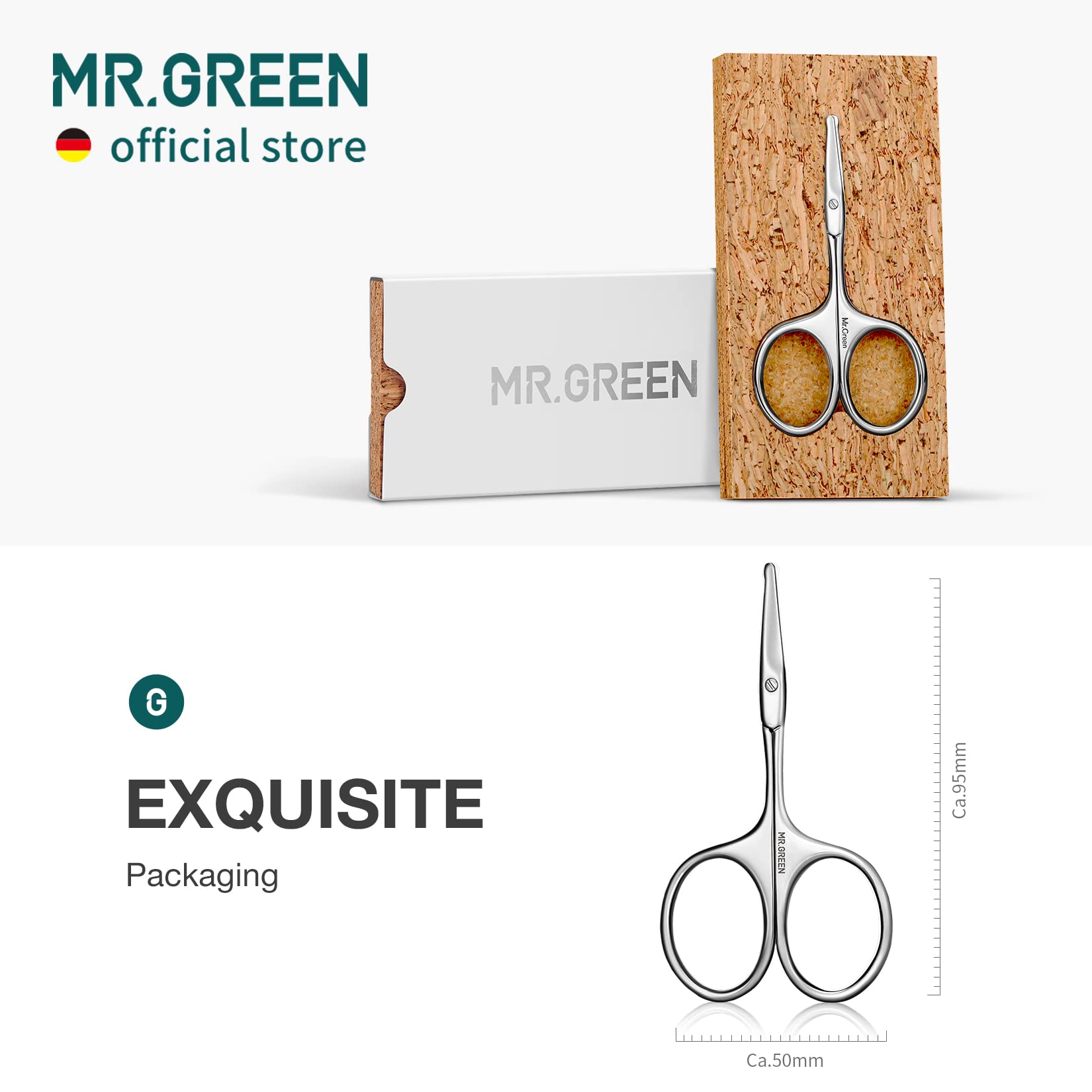 MR.GREEN Facial Hair Scissors Rounded Nose Hair Scissors Stainless Steel Mustache Beard Eyebrows Eyelashes Trimming Clippers (Mr-2002)