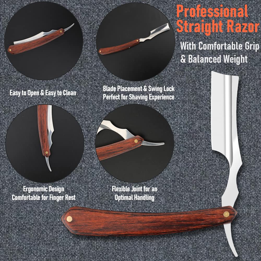 Professional Straight Razor with Strop - Straight Edge Barber Razor Premium Stainless Steel Shaver with Shaving Strop for Men Home & Salon Grooming Using (NO.157)