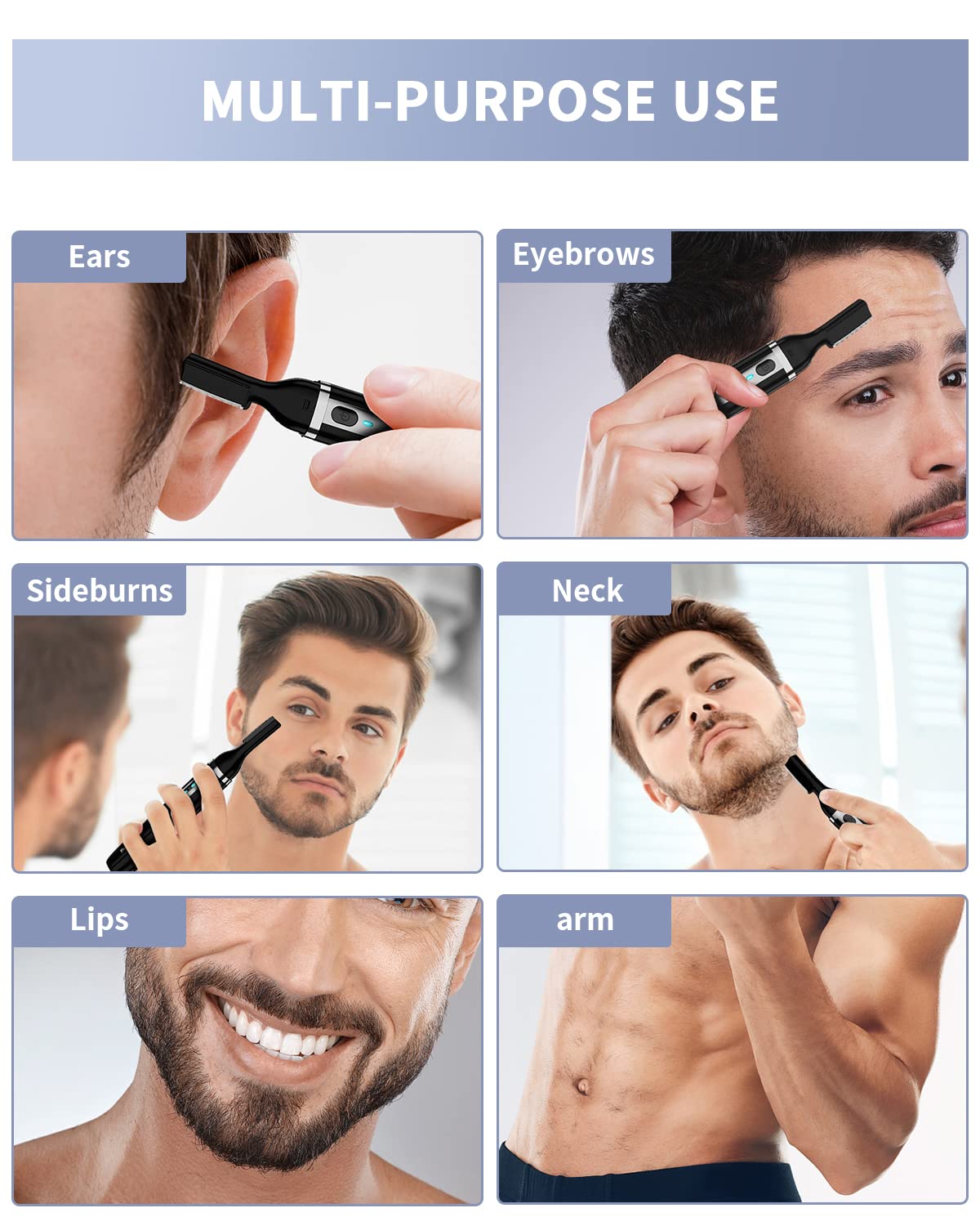 Eyebrow Trimmer, Electric Eyebrow Razor for Women Men, Rechargeable Painless LED Light Facial Hair Shaver Remover with Replacement Blade for Face Lips Neck Leg