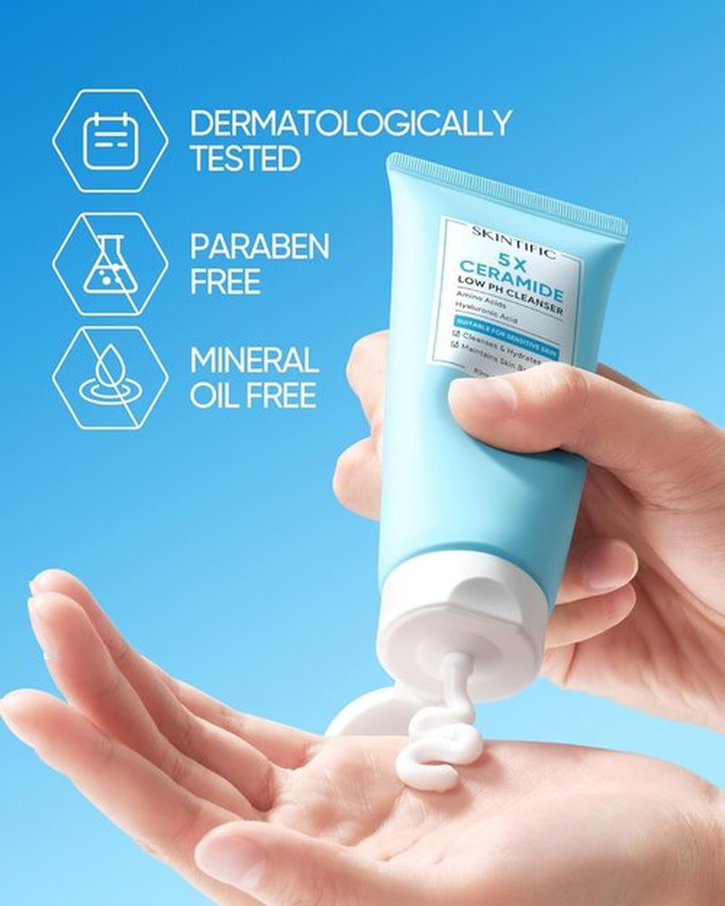 SKINTIFIC 5X Ceramide Facial Cleanser - Gentle Hydrating Face Wash with Hyaluronic Acid for Sensitive Skin