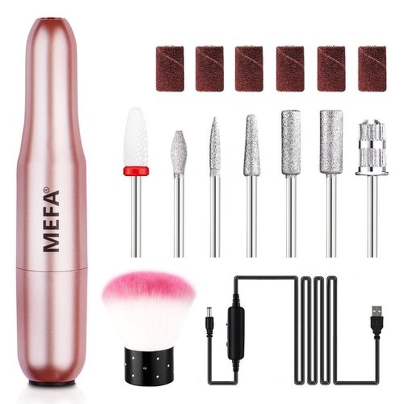MEFA 16 PCS Kit Electric Nail Drill with Bits & Dust Brush, 20000RPM Portable Professional Electric Nail File, Manicure Pedicure Nail Set Efile Nail Drill for Home Salon