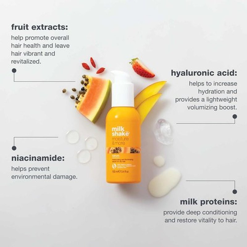 Milk_Shake Moisture & More Serum - Hydrating Leave-In Treatment for Dry Hair | With Milk Proteins & Hyaluronic Acid | 3.4 Fl Oz