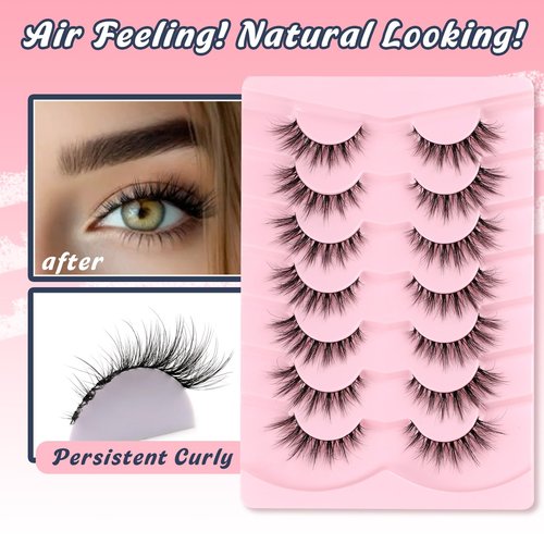Lashes Natural Cat Eye Lashes Wispy Eyelashes 15mm False Eyelashes Wispy Lash Strips 3D Volume Fake Eyelash Thin Cotton Band Soft Eye Lash Pack 7 Pairs Siligli