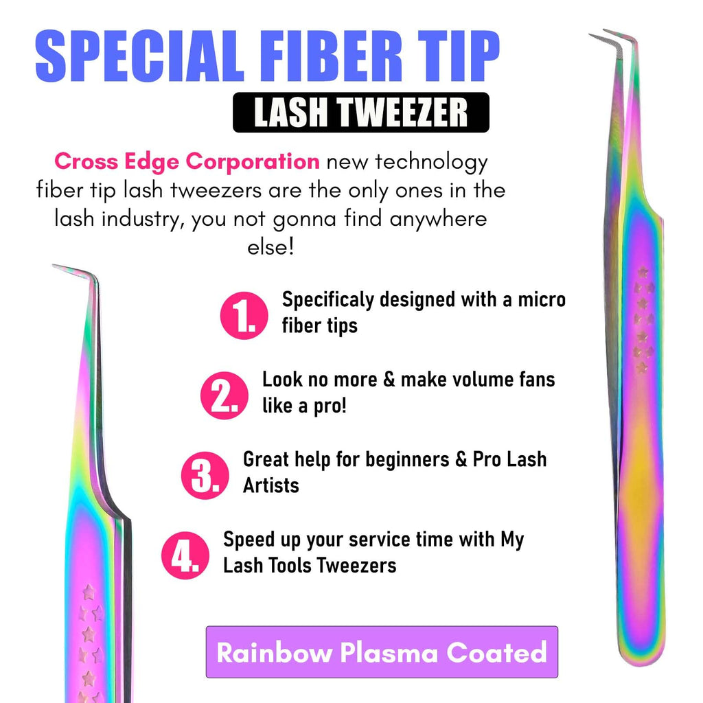 My Lash Tools Fiber Tip Lash Tweezers for Eyelash Extension Curved 90 Degree Angle Boot Tweezer Best for Volume, Individual Isolation & Classic Lashes Stainless Steel Lash Supply (Star Grip)
