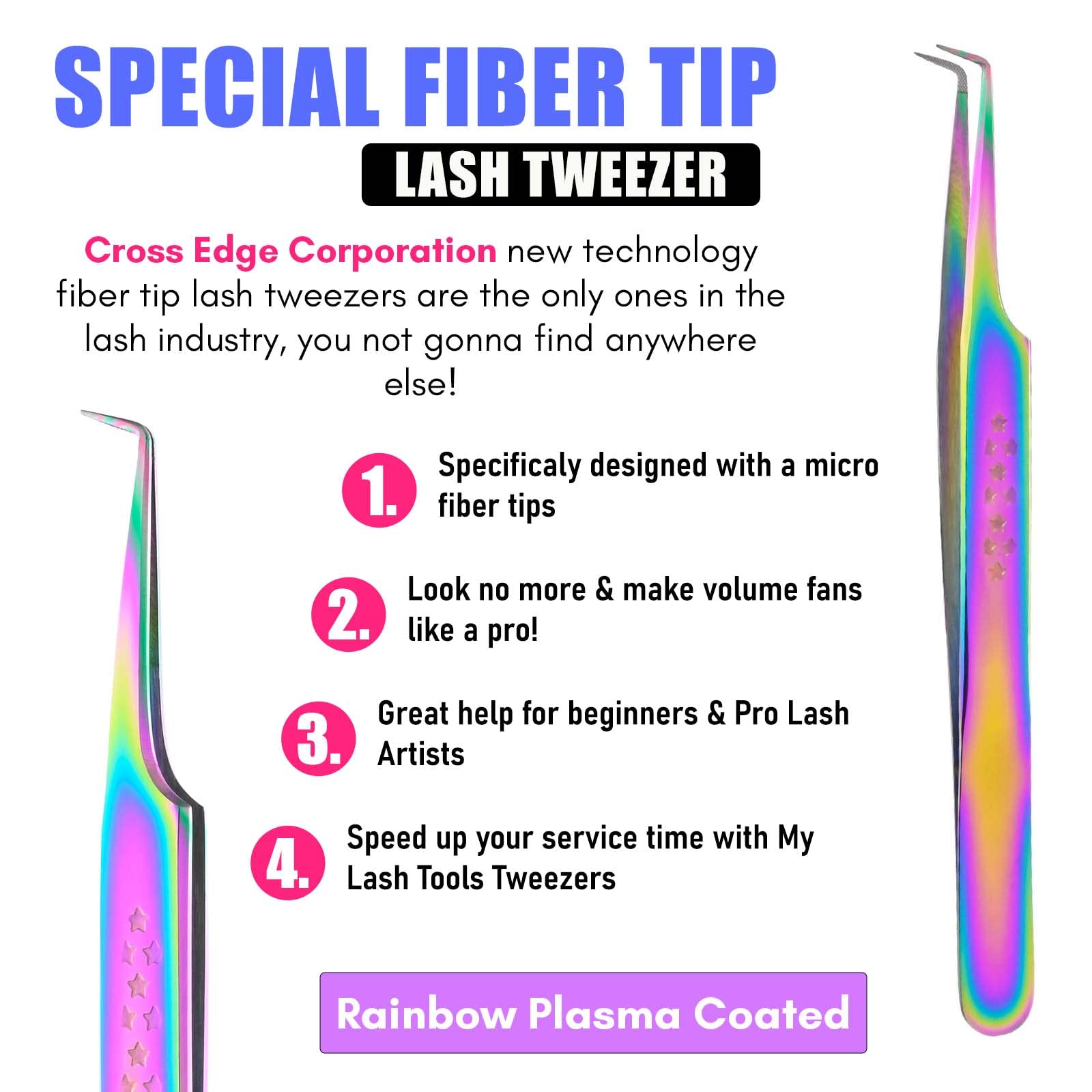 My Lash Tools Fiber Tip Lash Tweezers for Eyelash Extension Curved 90 Degree Angle Boot Tweezer Best for Volume, Individual Isolation & Classic Lashes Stainless Steel Lash Supply (Star Grip)