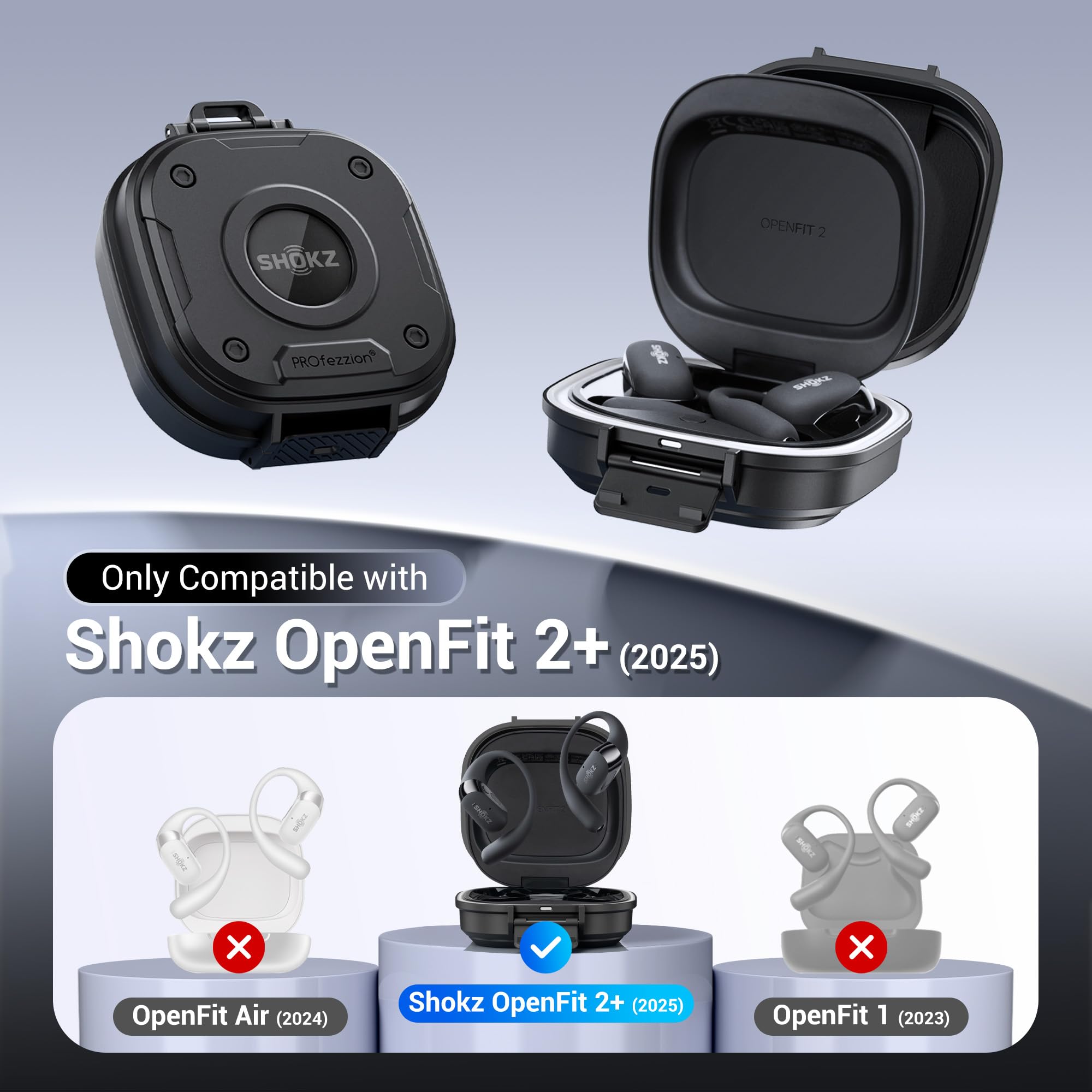 PROfezzion for Shokz OpenFit 2+ Case Cover with Lock, Heavy Duty Hard Shell