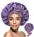HiRui Silk Satin Bonnet for Sleeping Women, Double-Layer Sleep Cap Shower Cap with Adjustable Tie, Moisture Retaining Satin Lined Hair Bonnet for Curly and Natural Hair (Lavender, Medium)