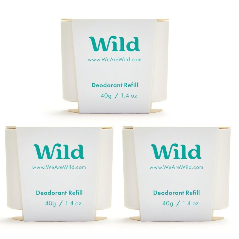 Wild Aluminum Free Deodorant - Fresh Cotton & Sea Salt Refill Trio - 98% Natural Ingredients | Vegan, Eco-Friendly Protection
