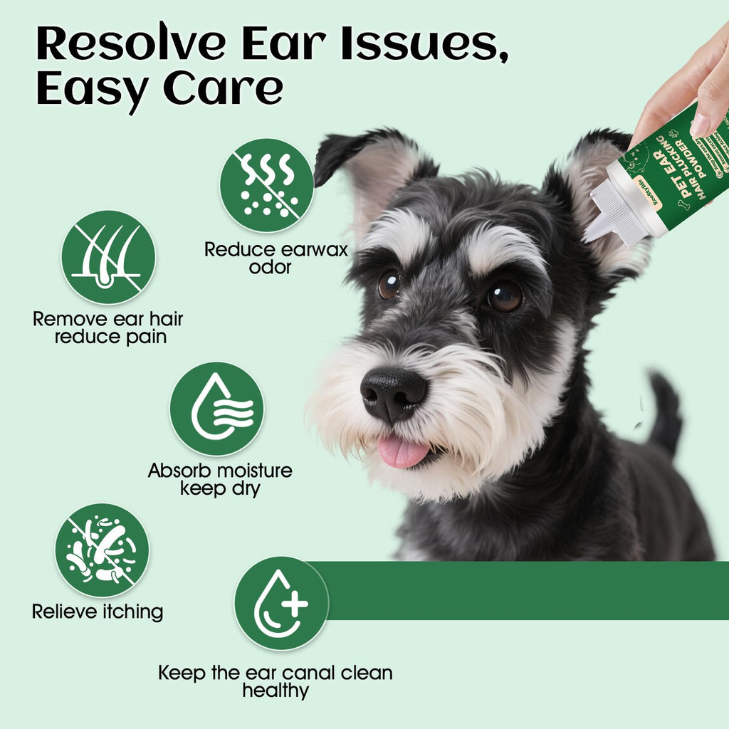 EcoStylife Dog Ear Hair Removal Tool – 30g Ear Powder, 5.5" Hemostat & Electric Dog Ear Trimmer – Helps Reduce Wax & Odor – Grooming Kit for Schnauzers, Poodles & Breeds with Ear Hair