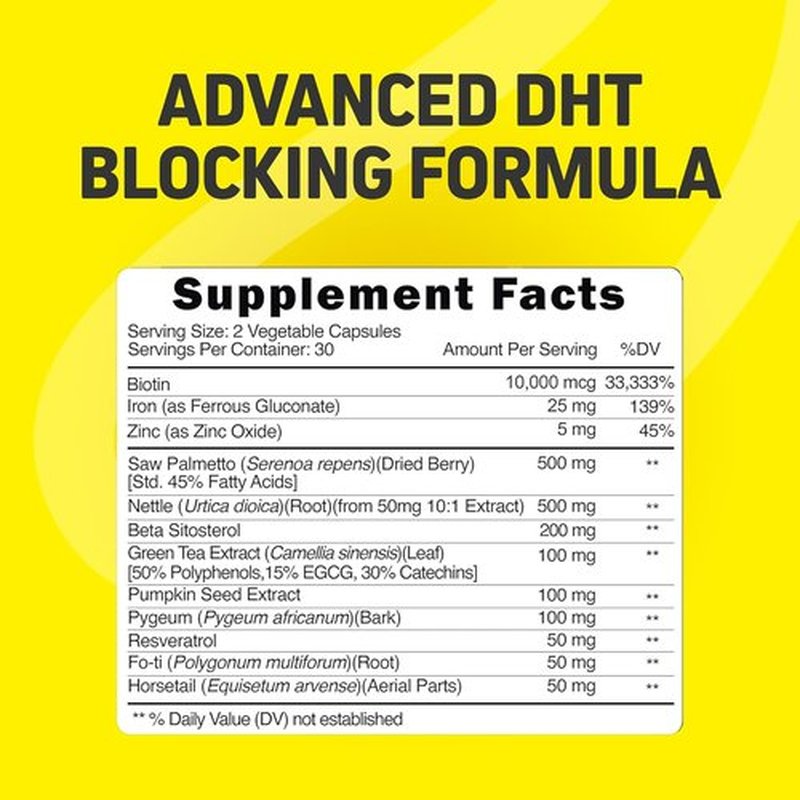 Foli Tonic Hair Growth Vitamins - DHT Blocker with Saw Palmetto & 10,000mcg Biotin | 60 Vegan Capsules for Thicker Hair