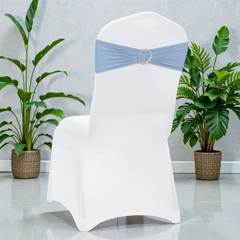 MDS Premium Spandex Chair Sashes - Stretchy Bow Covers with Buckle Slider | 100-Pack in Baby Blue
