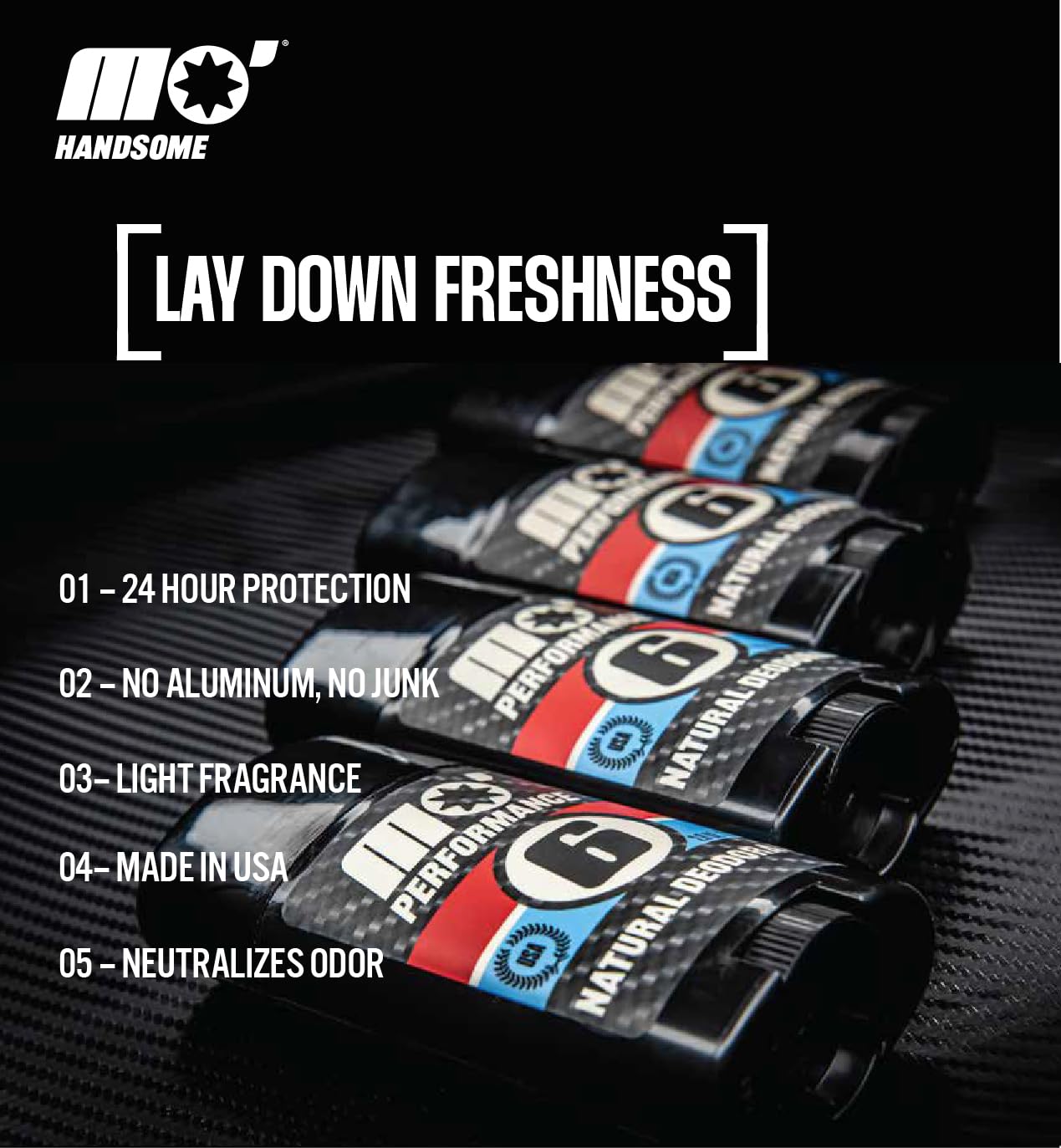 Mo' Handsome Natural Deodorant for Men Aluminum-Free, Baking Soda Free & Paraben-Free - Magnesium Hydroxide & Zinc Ricinoleate for All-Day Odor Control, Sensitive Skin Safe - Made in USA