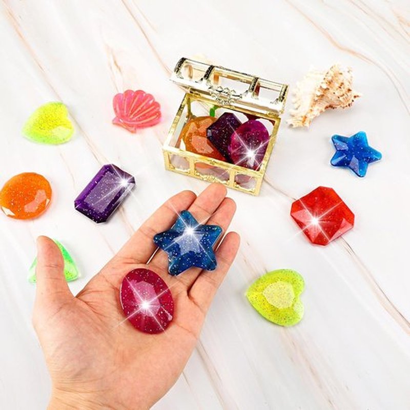 MARFOREVER 18 Pcs Diving Gem Pool Toys - Colorful Sinking Crystals with 2 Treasure Chests for Summer Fun