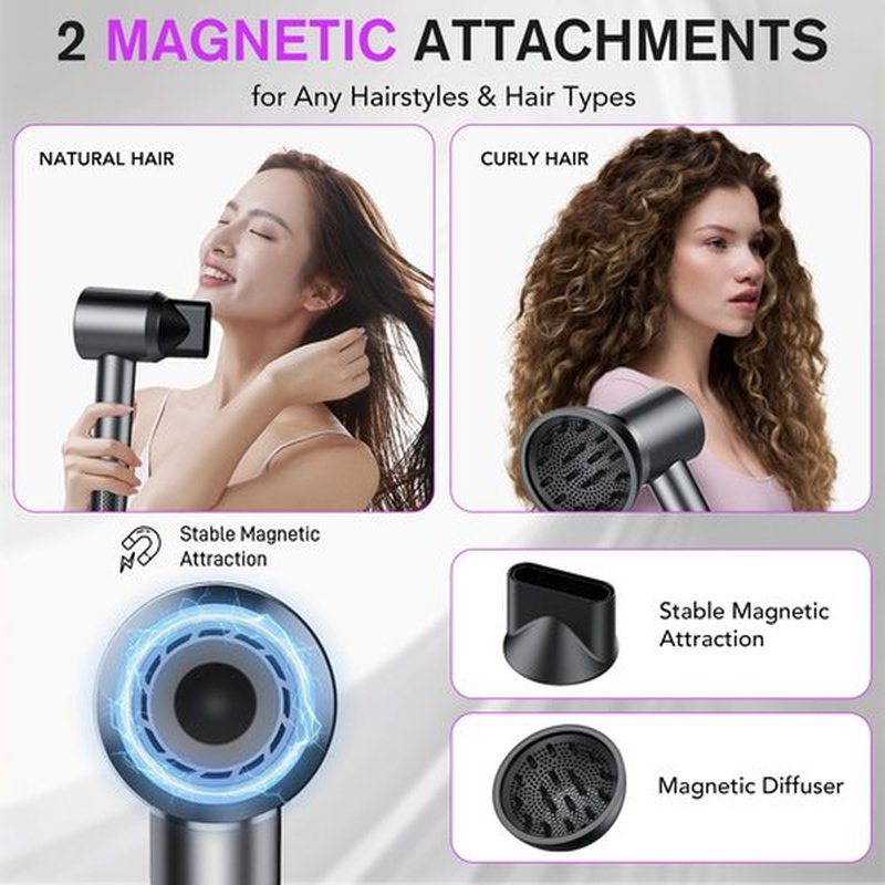 aowoka Hair Dryer, 160000 RPM Professional High Speed Ionic Blow Dryer 500 Million Negative Ions & Heat-Control & Low Noise Hairdryer for Faster Drying, No Heat Damage, Travel with Diffuser（Grey）