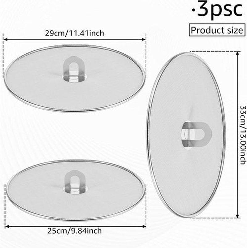 Skiennix Splatter Guard - Stainless Steel Frying Pan Screen Set | Splash Proof Oil Covers (9.8", 11.4", 13")