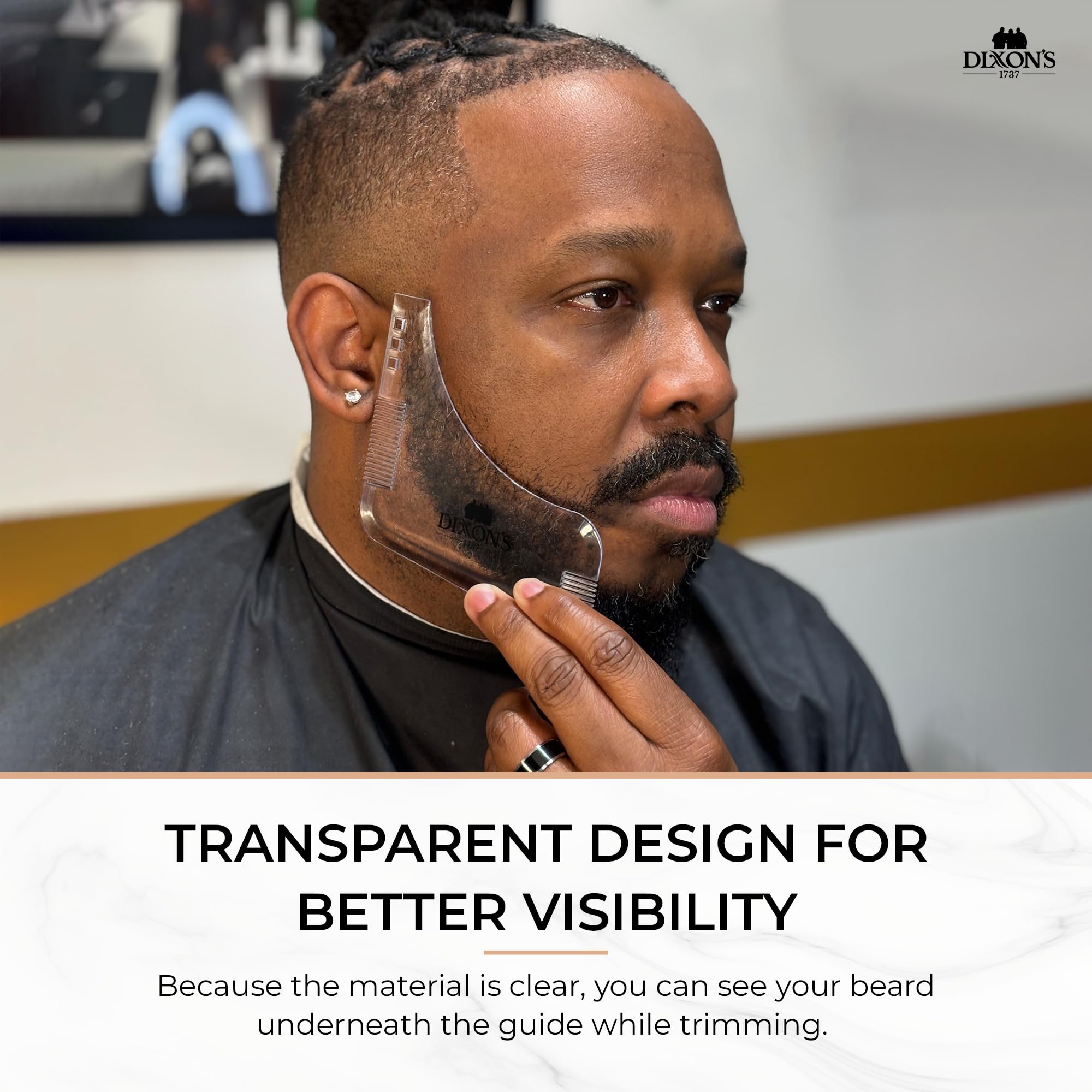 Dixon's 1737 Clear Line Pro Beard Shaper for Men – Transparent Beard Line Up Tool with Comb Edges, Beard Template for Cheek Line, Neckline and Jawline Trimming
