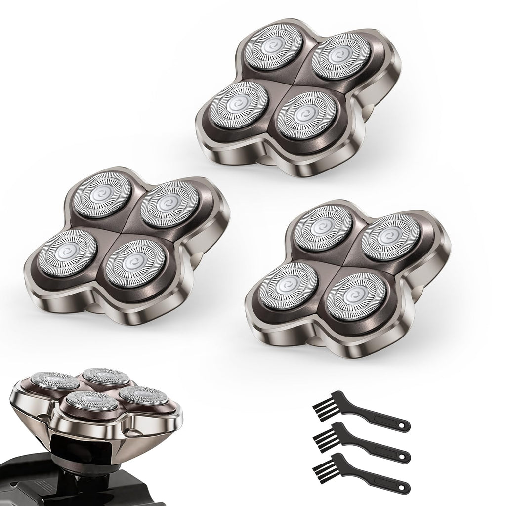 3 Pack Pro 4 Shaver Replacement Blades Compatible with Skulls Pitbulls Series Gold PRO, Silver PRO, Platinum PRO, Butterfly Kiss PRO Head Shavers, Floating 4 Heads Design, Shaver Replacement Head