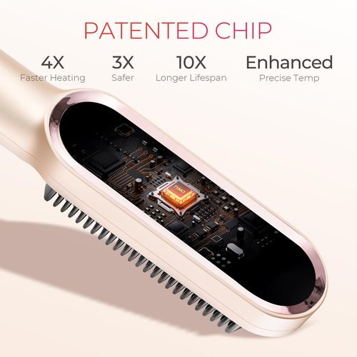 TYMO Ring Hair Straightener Brush – Hair Straightening Iron with Built-in Comb, 20s Fast Heating & 5 Temp Settings & Anti-Scald, Perfect for Professional Salon at Home, Peach