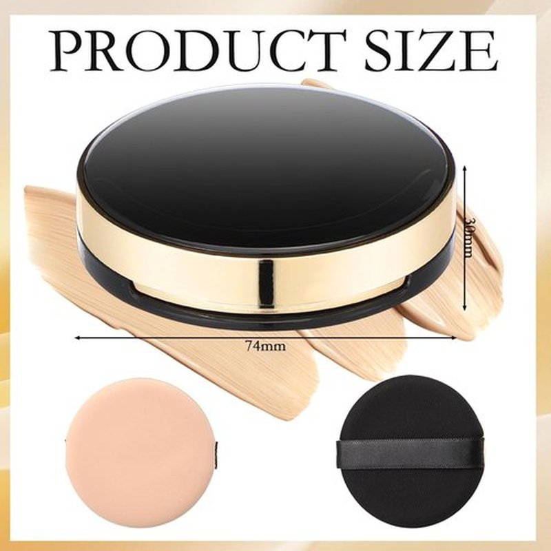 Patelai 7 Pcs Black Empty Cushion Foundation Makeup Sponge Holder - Portable Puff Container with Mirror & Extra Sponges