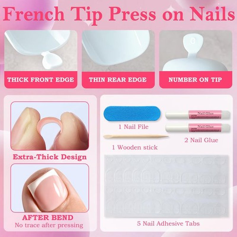 AddFavor 240pcs White Press on Toenails for Women Toe Press on Nails Square Toe Nails Press ons Fake Toe Nail Tips 12 Sizes White Toenails Press on Artificial Fake Toenails with Adhesive Tabs Glue