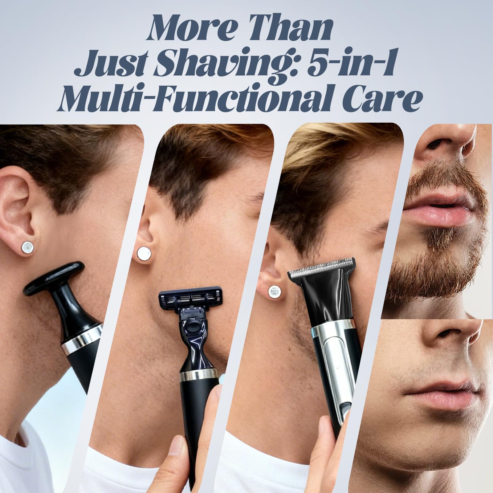 Back Shaver for Men Long Handle 5 in 1 Electric Body Hair Trimmer for Men Back Shaver Kit with Barber Blade, Combination Shaver Head, Nose Trimmer, Body Groomer Portable Waterproof Body Hair Groomers
