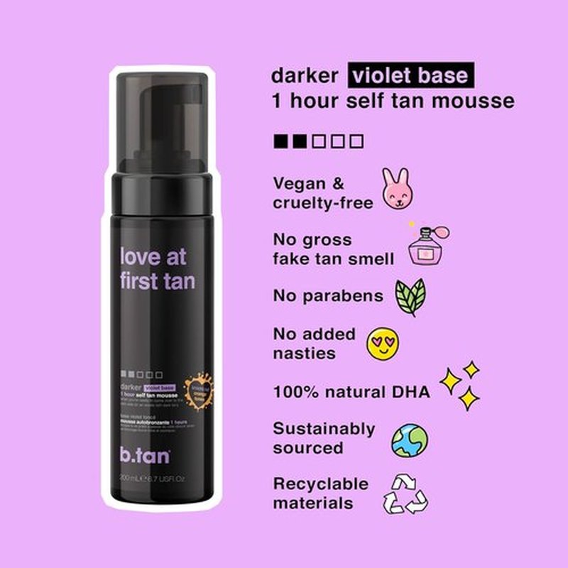b.tan Violet Self Tanner Kit - Dark Tanning Mousse with Mitt Applicator, 1 Hour Express, Vegan, 6.7 Fl Oz