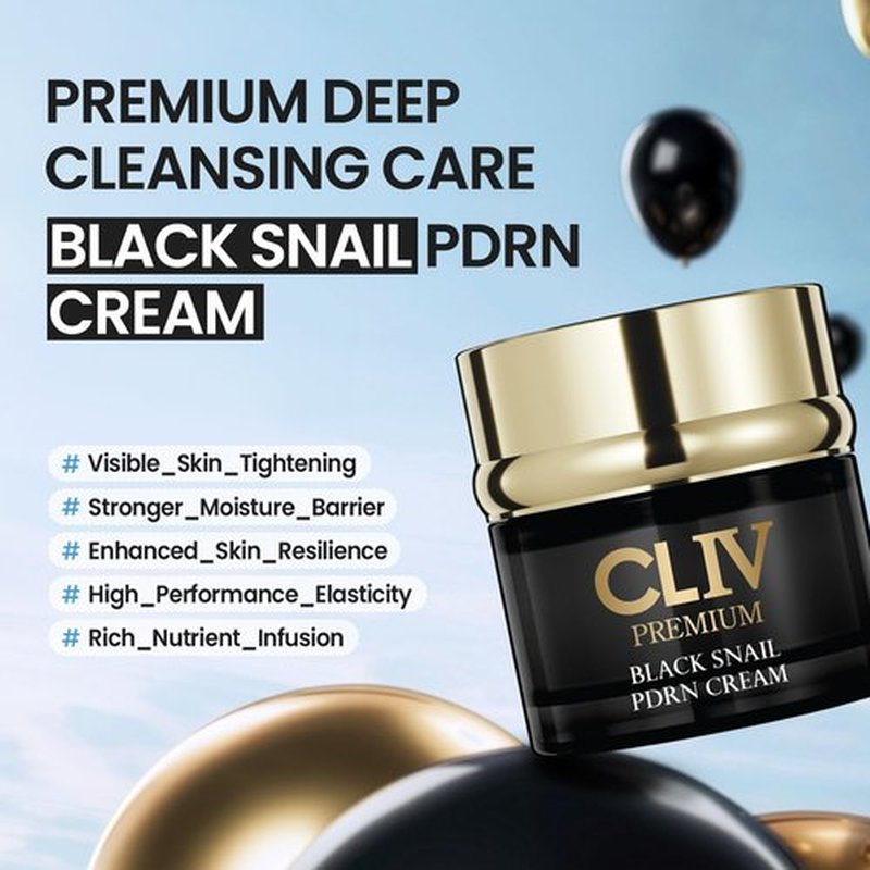 CLIV Black Snail PDRN Cream | 65% Snail Mucin & Peptide Moisturizer - Firming & Lifting for Fine Lines - 1.76 fl oz (52ml)