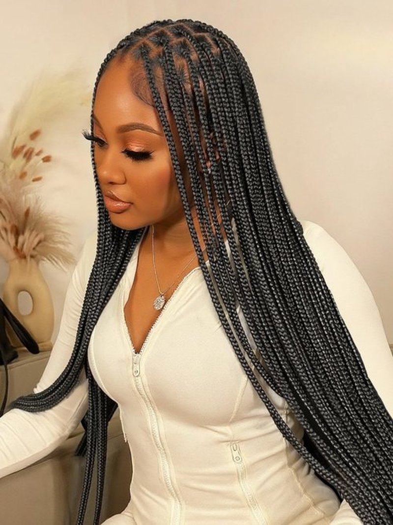FANCEE Real Full Lace Braided Wig for Black Women 34 Inch Pre Plucked Knotless Squrare Part Box Braid Twist Locs Wig with Baby Hair