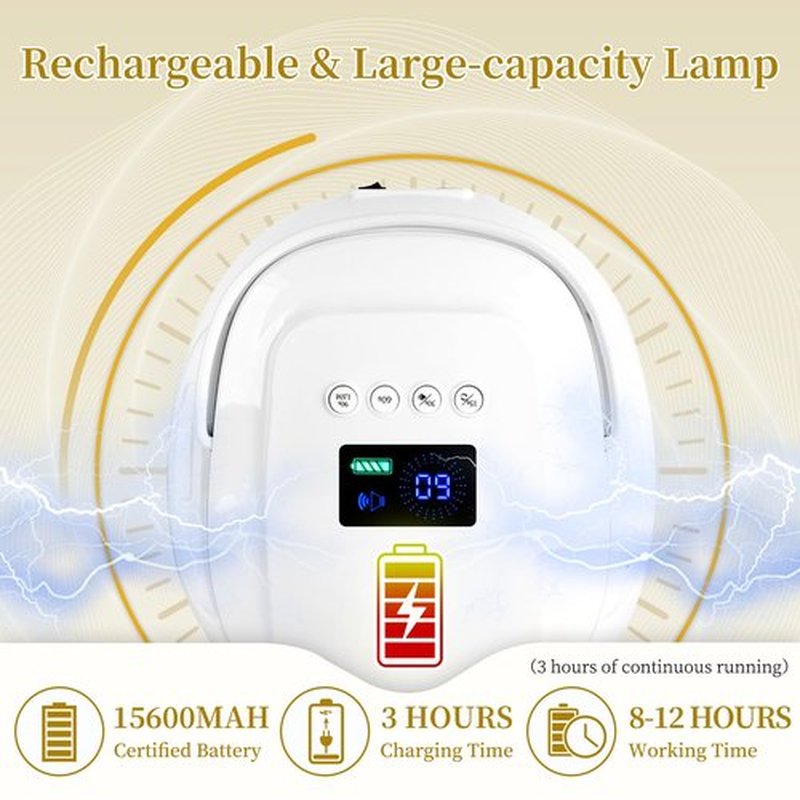 BOMOQING 126W Rechargeable UV LED Nail Lamp, Portable Cordless Nail Dryer with Auto Sensor and 4 Timer Settings, Professional Curing Lamp for Gel Polish and Salon (White)