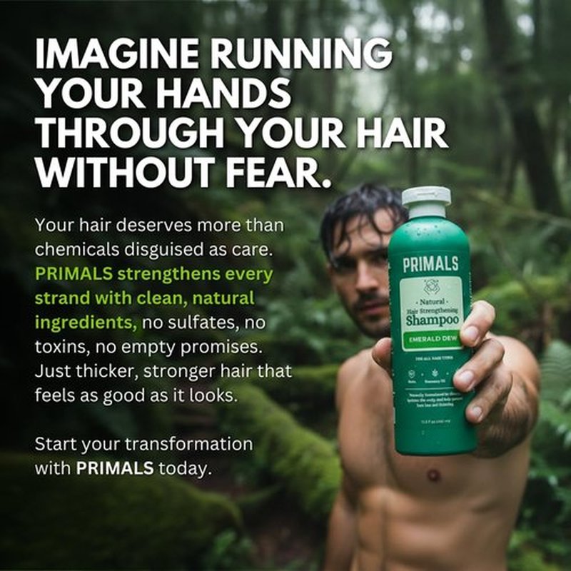 PRIMALS Hair Strengthening Shampoo - Caffiene, Biotin, Raw Honey, Rosemary Oil - Anti Hair Thinning - Natural Ingredients - Zero Artificial Fragrances, Sulfates, Parabens, or Dyes - 13.5 Fl Oz