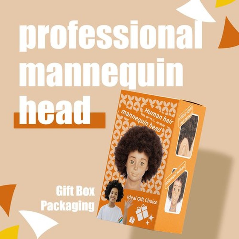 headdoll Mannequin Head Human Hair African Mannequin Head with 100% Human Hair Manikin Doll Head for Hair Styling with Cute appearance and embed Curly Cosmetology Manican Mannequins Heads with Stand