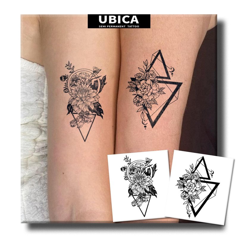 UBICA Semi Permanent Tattoos, 2 Sheets Realistic Temporary Tattoos for Women, Fake Tattoos for Wrists Ankles Neck, Waterproof, No Reflective, Lasts 1-2 Weeks (Large floral & Geometric Flower Moon)