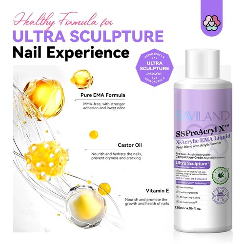 SAVILAND Monomer Acrylic Nail Liquid: 4 oz Acrylic Monomer for Nails Extension with 12# Nail Brush Dappen Dish for Beginners DIY at Home Professional Salon Use