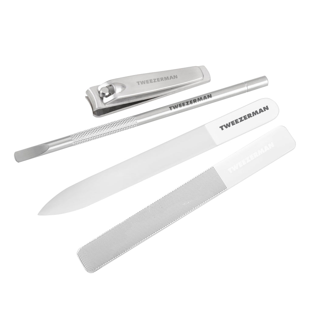 Tweezerman Glass Manicure Set-Clipper, Cuticle Pusher, Glass File, Buffer