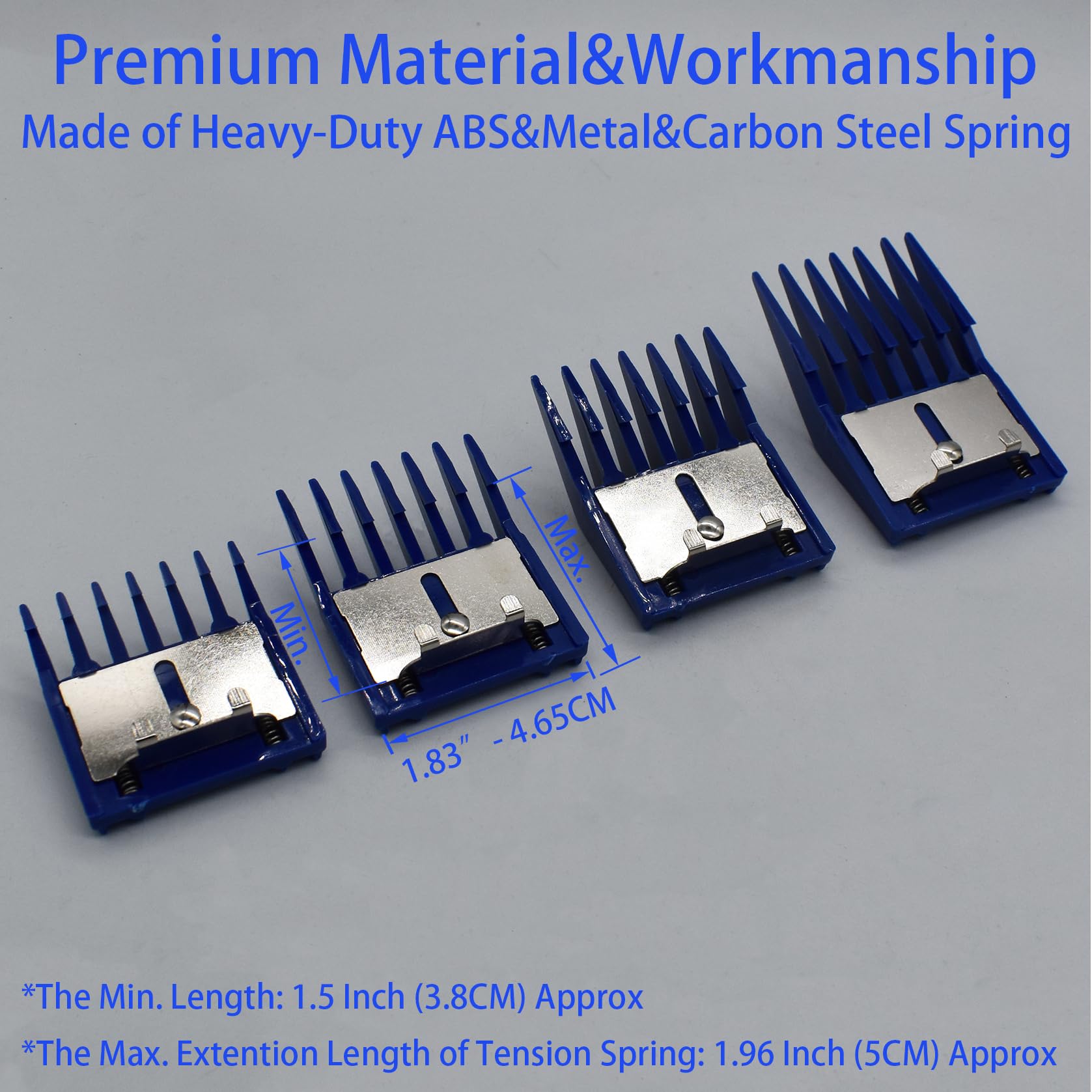 4 Pieces Professional A5-Style Animal Clipper Attachment Guard Guide Cutting Combs Set 76926-900, 1/8", 1/4", 3/8", 1/2", Compatible with Oster Classic 76 A5 Andis AG BG Wahl KM Pet Groomers (Navy)