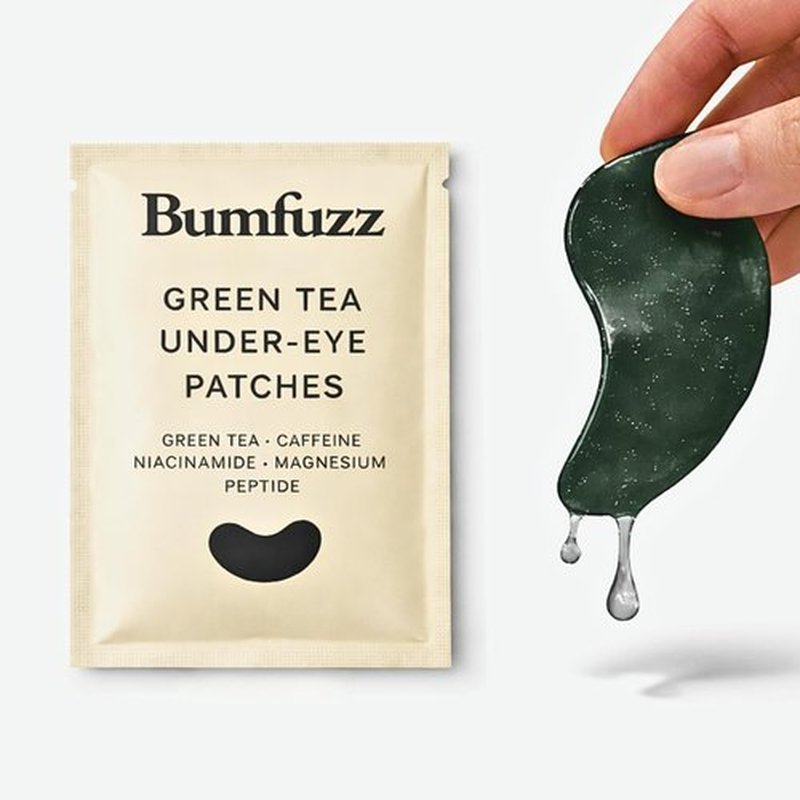 Bumfuzz Green Tea Under-Eye Patches (12 Pairs) | Depuff & Brighten Eye Gel Patches for Dark Circles & Tired Eyes | Plant-Based, Vegan with Caffeine, Niacinamide, Magnesium & Vegetable Peptides